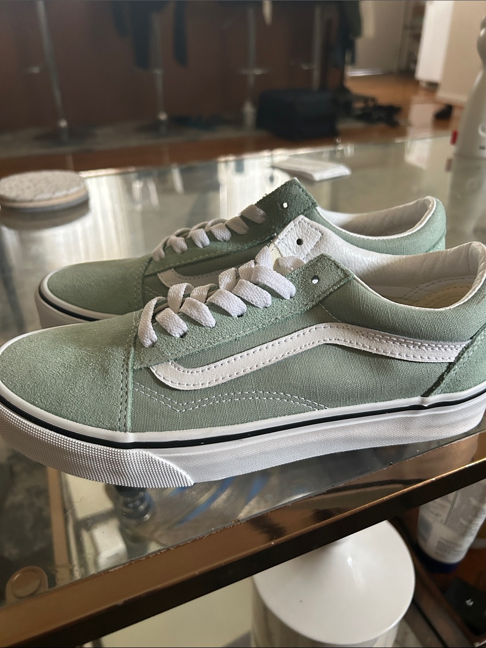 Vans Old Skool Sneakers in Sage Green & White